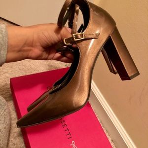 Shiny patent leather heels